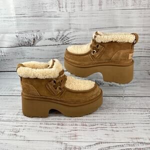UGG Classic New Heights Womens US 8 Lace Up Boots Chestnut Suede